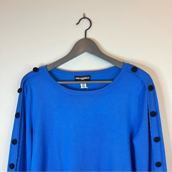 Karl Lagerfeld True Blue Buttons Long Sleeve Women’s Sweater Size Medium NWT - Picture 2 of 9